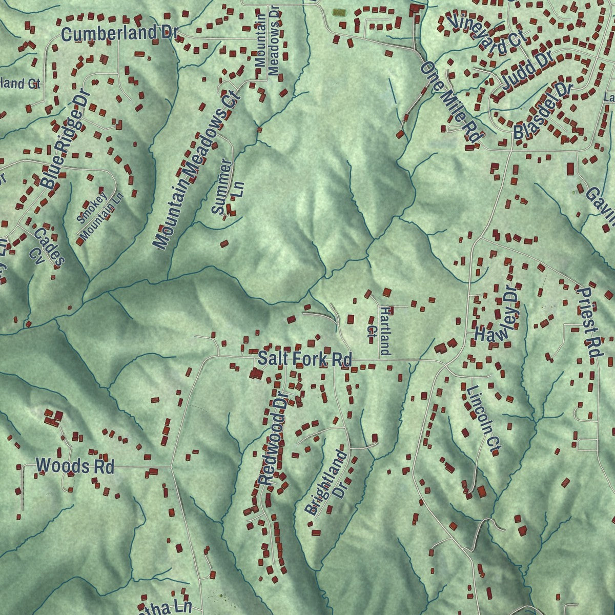 Second close-up of the map of Bright, Indiana print showing more streets and buildings
