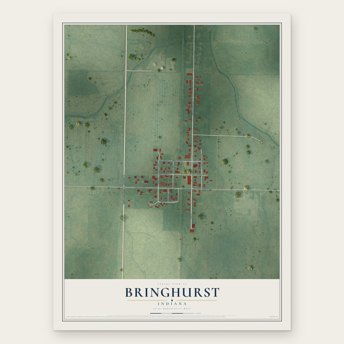 Bringhurst, Indiana map print, the full design
