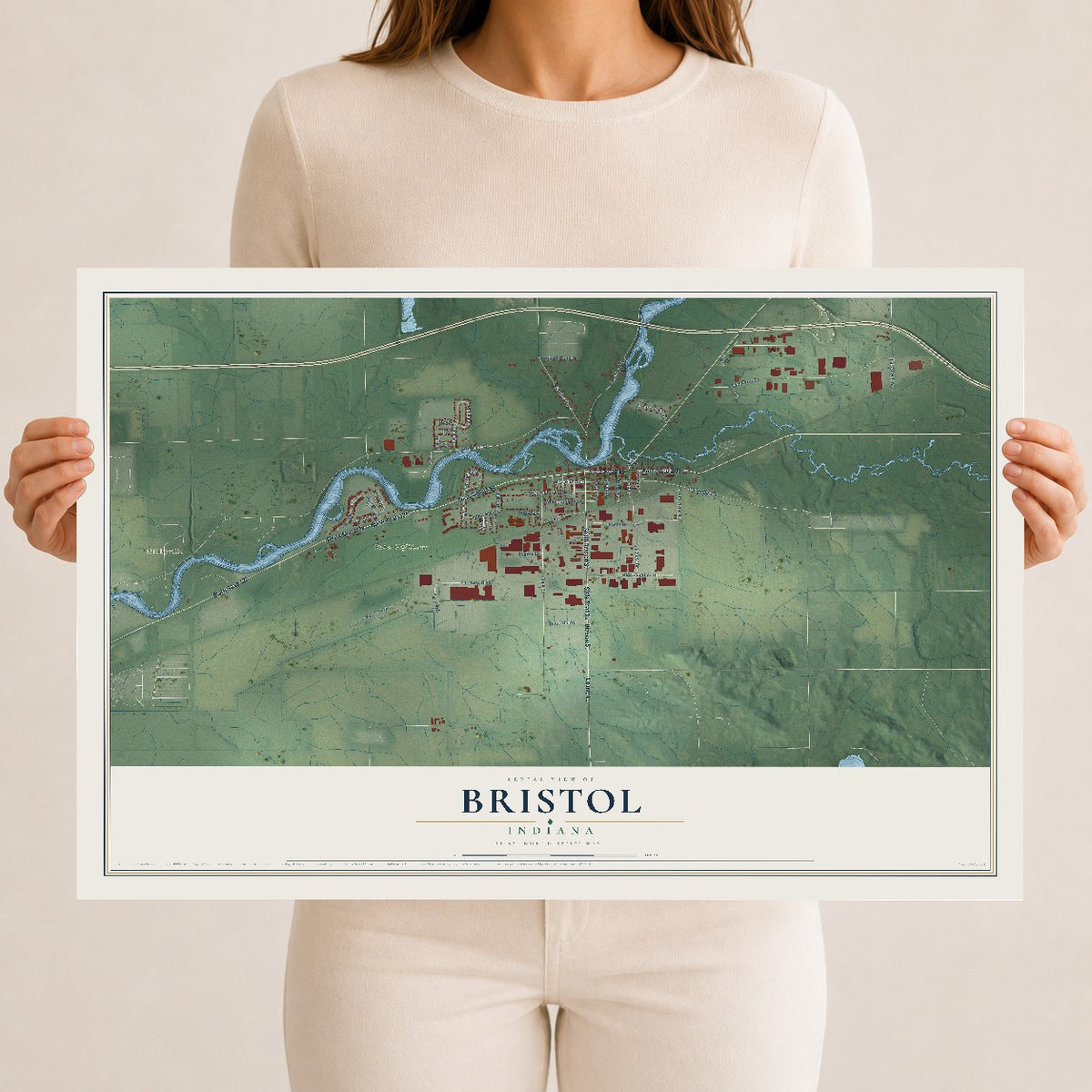 Map of Bristol, Indiana, 12 x 18 inch unframed archival matte print