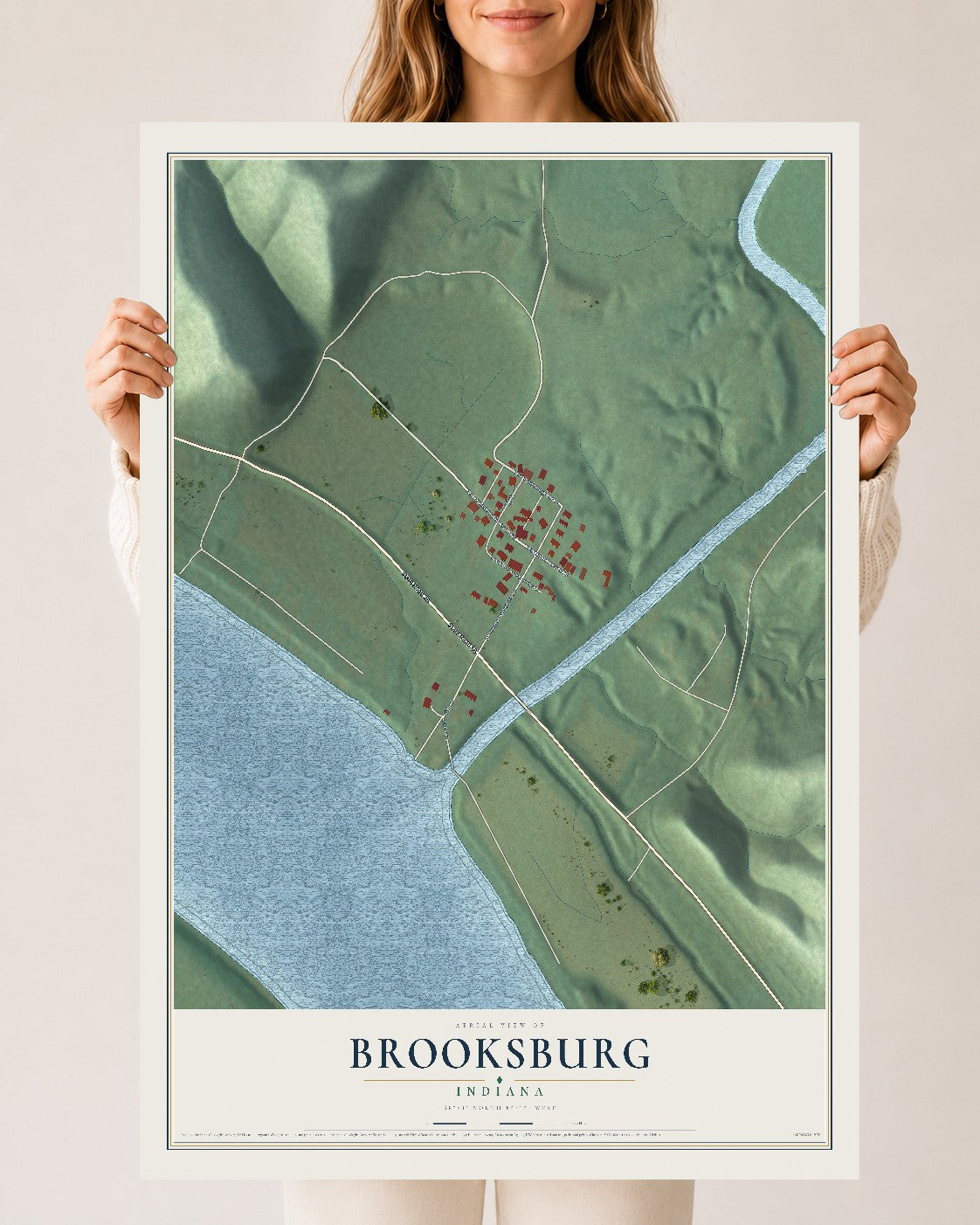Map of Brooksburg, Indiana, 24 x 36 inch unframed archival matte print