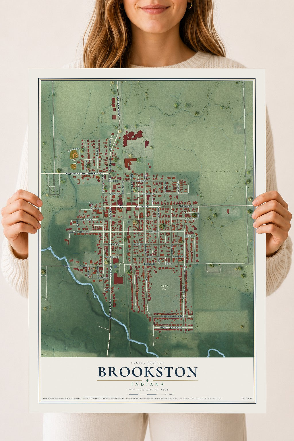 Map of Brookston, Indiana, 18 x 24 inch unframed archival matte print