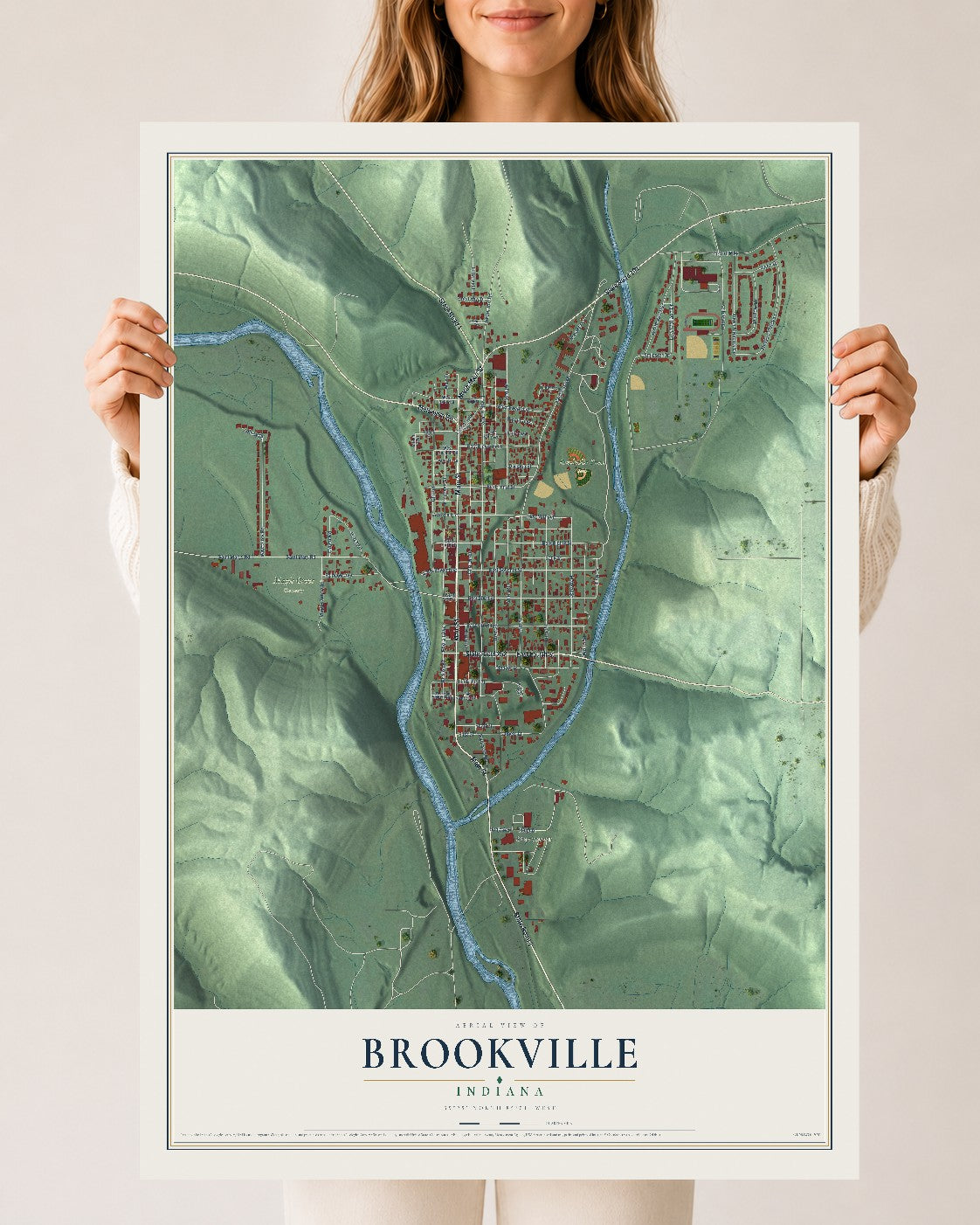 Map of Brookville, Indiana, 24 x 36 inch unframed archival matte print