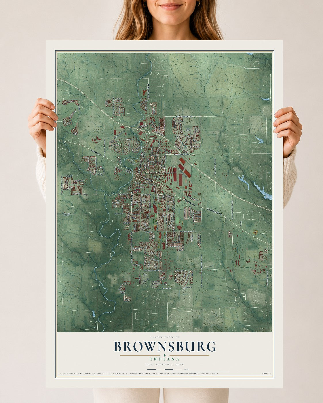 Map of Brownsburg, Indiana, 24 x 36 inch unframed archival matte print