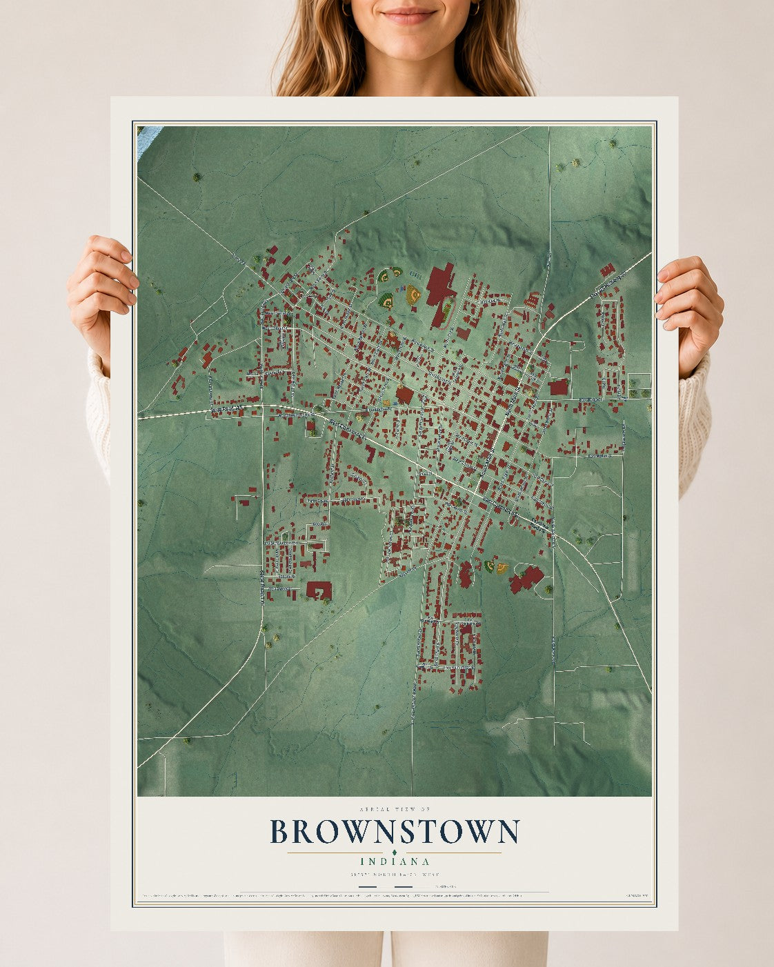 Map of Brownstown, Indiana, 24 x 36 inch unframed archival matte print