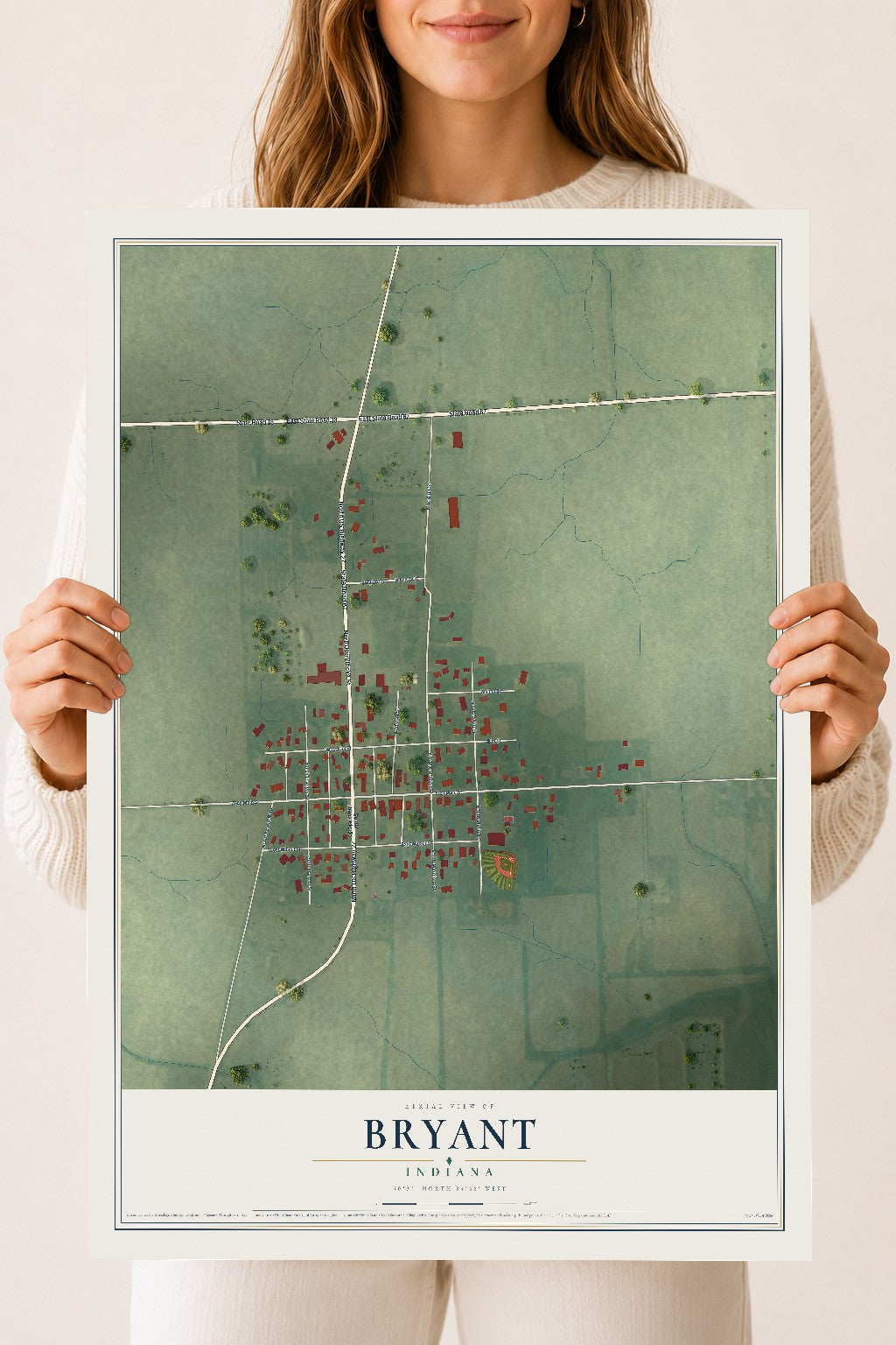 Map of Bryant, Indiana, 18 x 24 inch unframed archival matte print