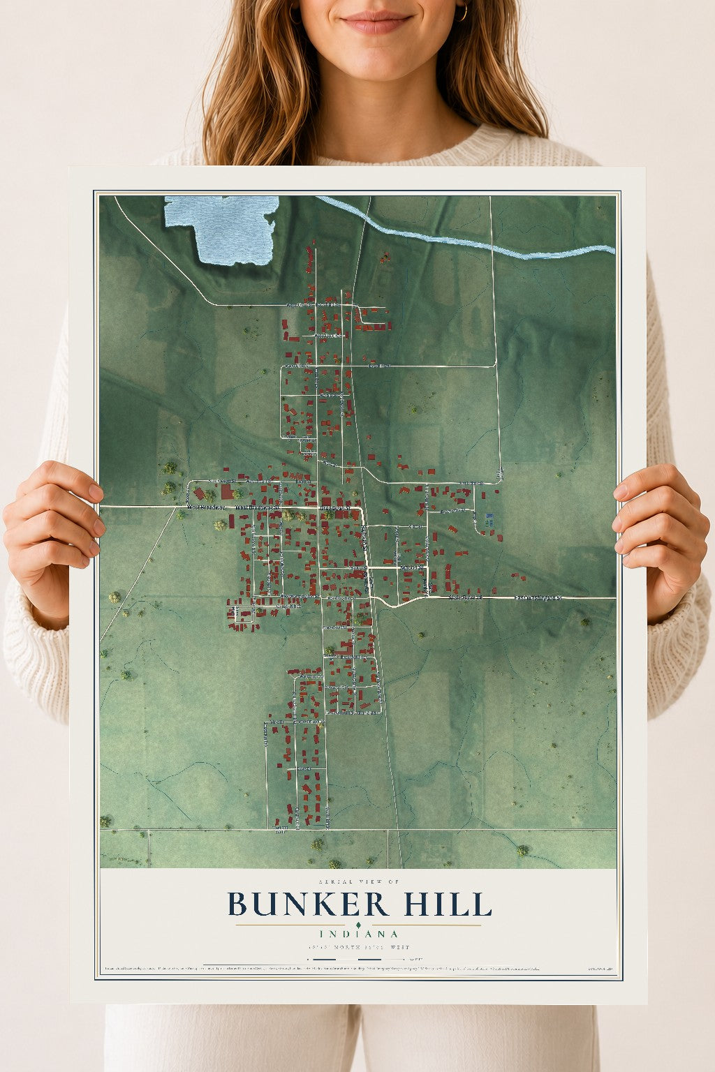Map of Bunker Hill, Indiana, 18 x 24 inch unframed archival matte print