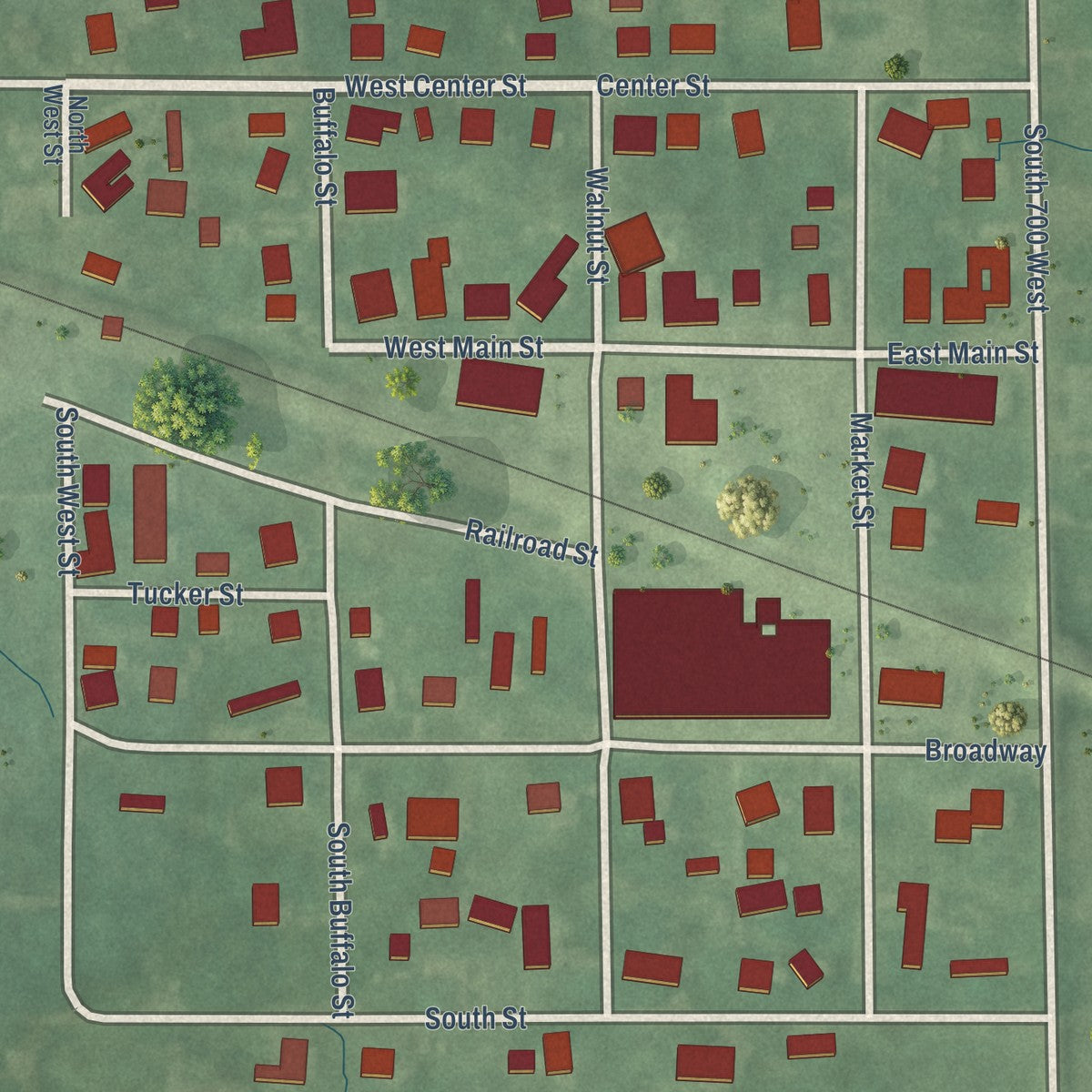 Close-up of the map of Burket, Indiana print showing street and building detail