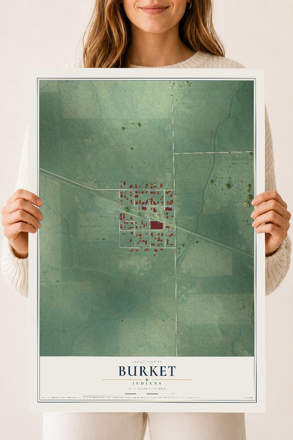 Map of Burket, Indiana, 18 x 24 inch unframed archival matte print