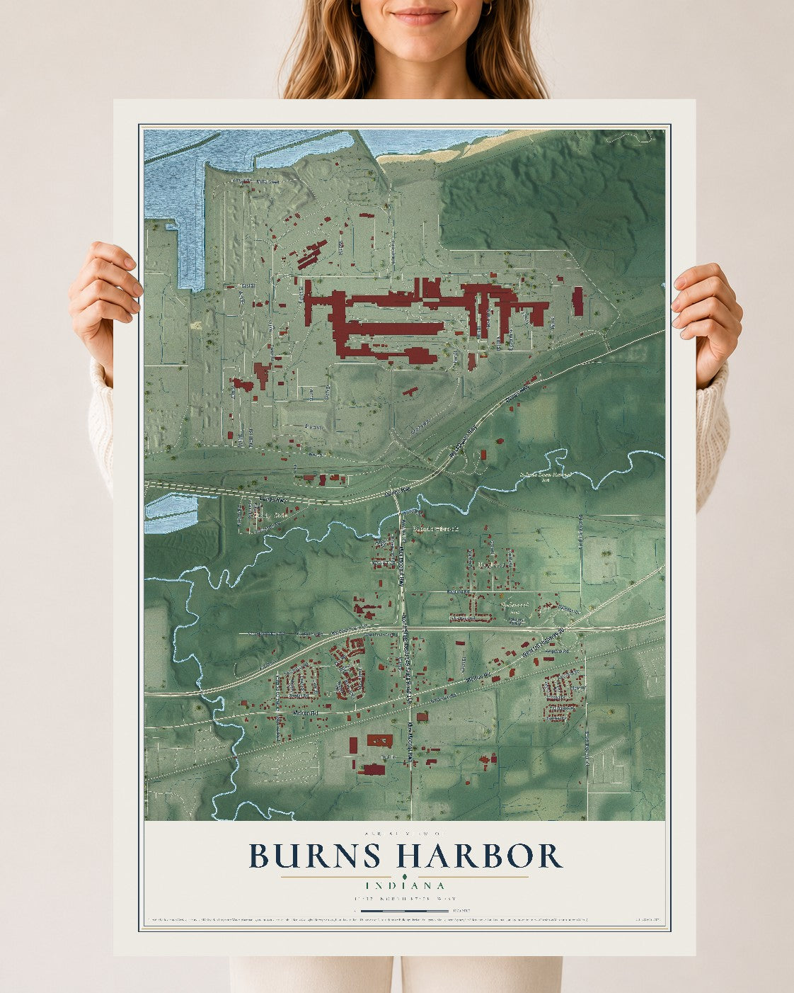 Map of Burns Harbor, Indiana, 24 x 36 inch unframed archival matte print