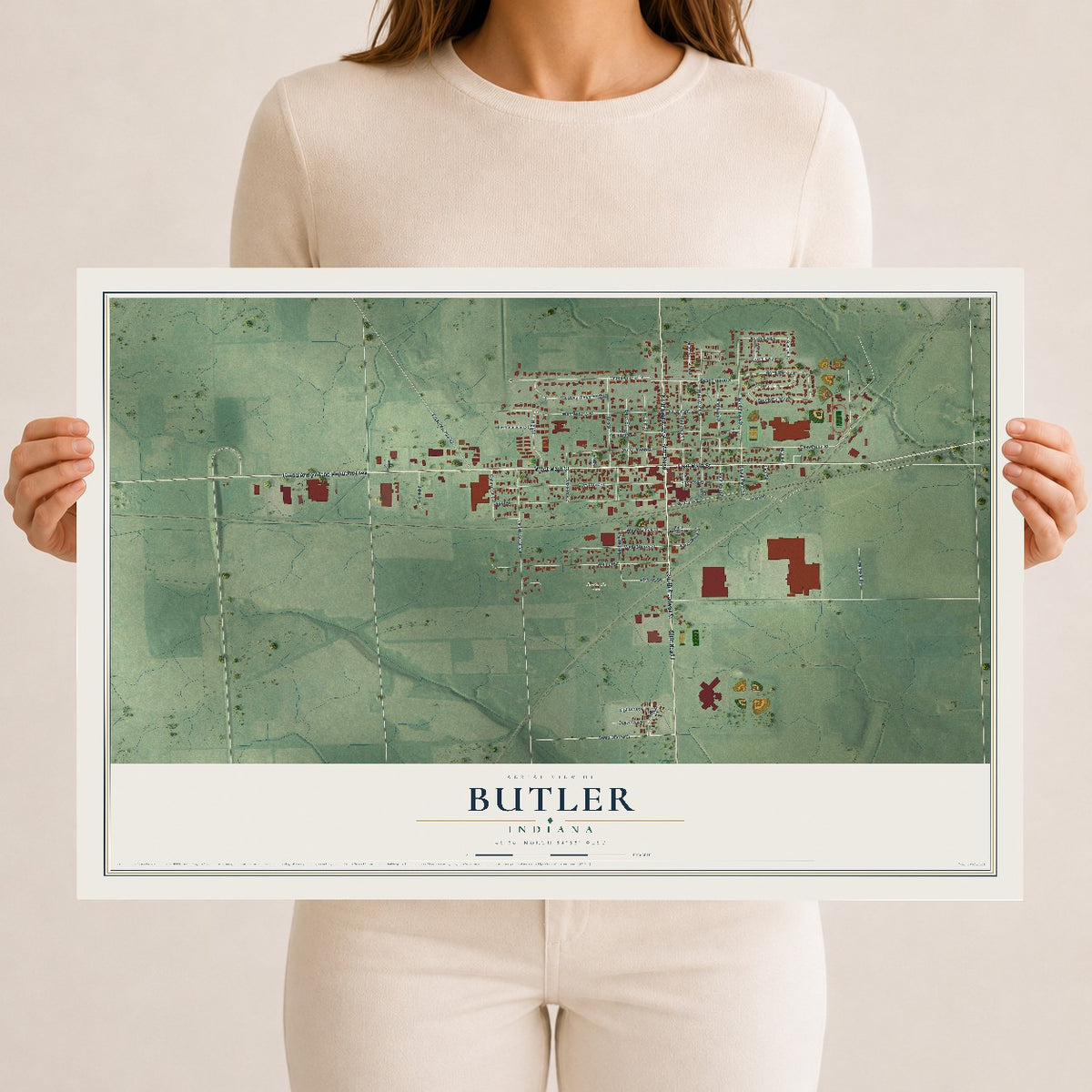 Map of Butler, Indiana, 12 x 18 inch unframed archival matte print