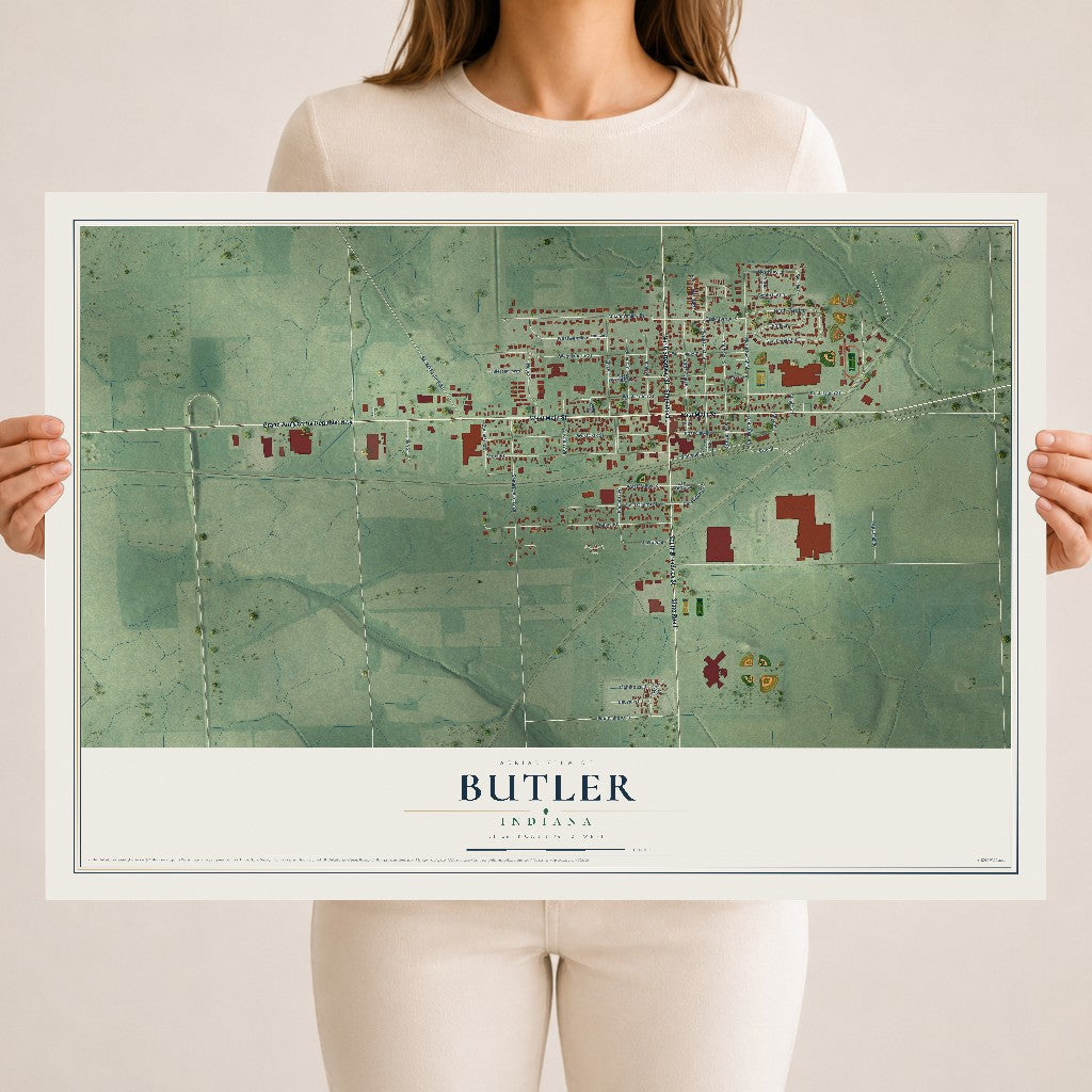 Map of Butler, Indiana, 18 x 24 inch unframed archival matte print