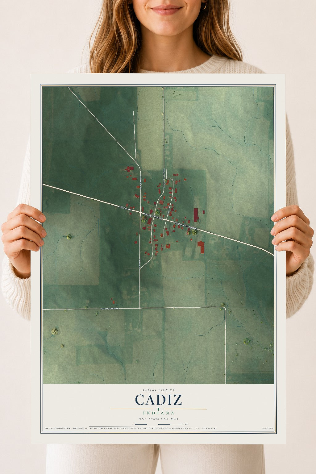 Map of Cadiz, Indiana, 18 x 24 inch unframed archival matte print