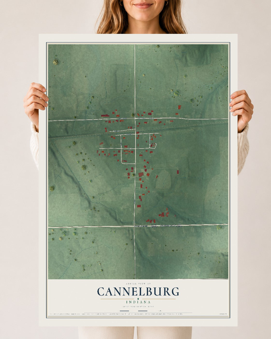 Map of Cannelburg, Indiana, 24 x 36 inch unframed archival matte print