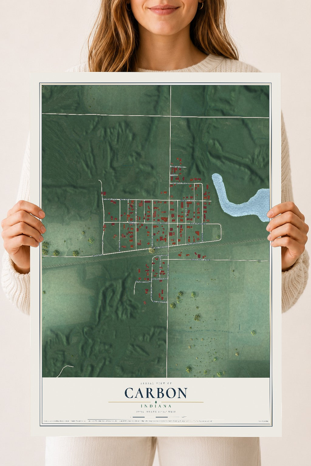 Map of Carbon, Indiana, 18 x 24 inch unframed archival matte print
