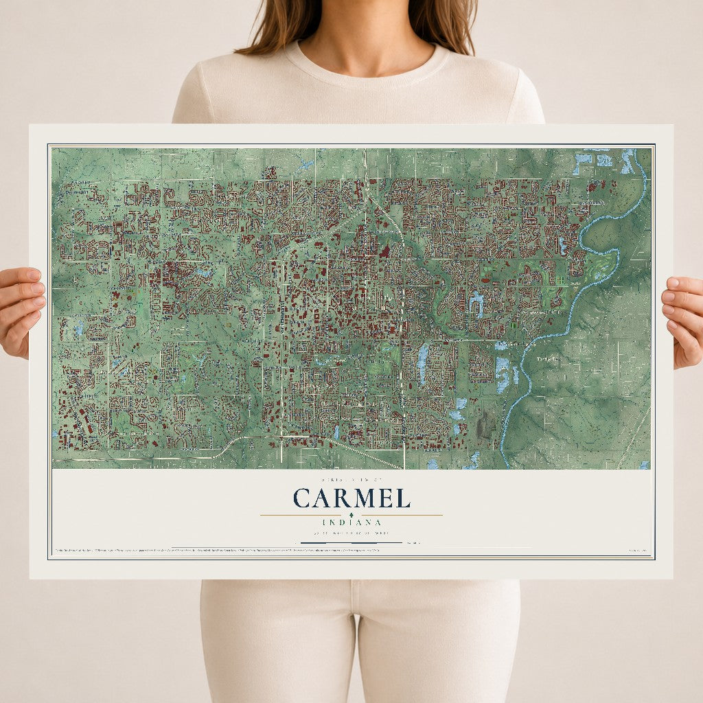 Map of Carmel, Indiana, 18 x 24 inch unframed archival matte print