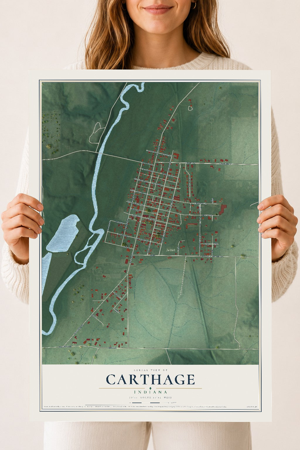 Map of Carthage, Indiana, 18 x 24 inch unframed archival matte print