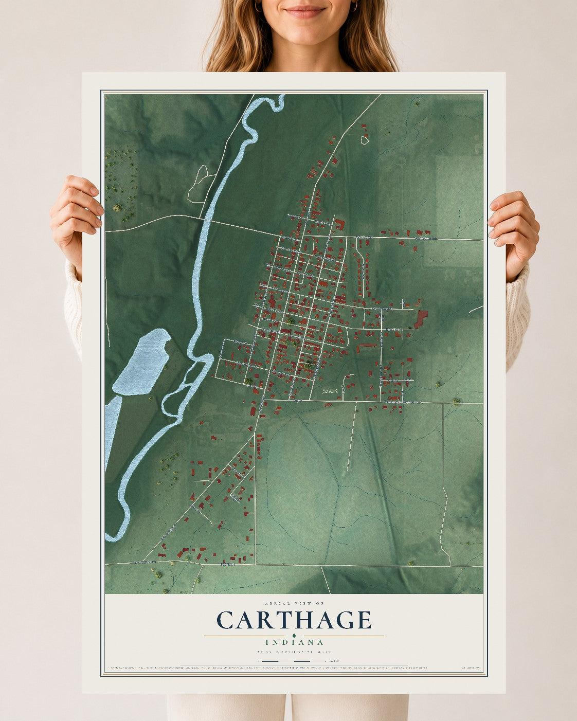 Map of Carthage, Indiana, 24 x 36 inch unframed archival matte print