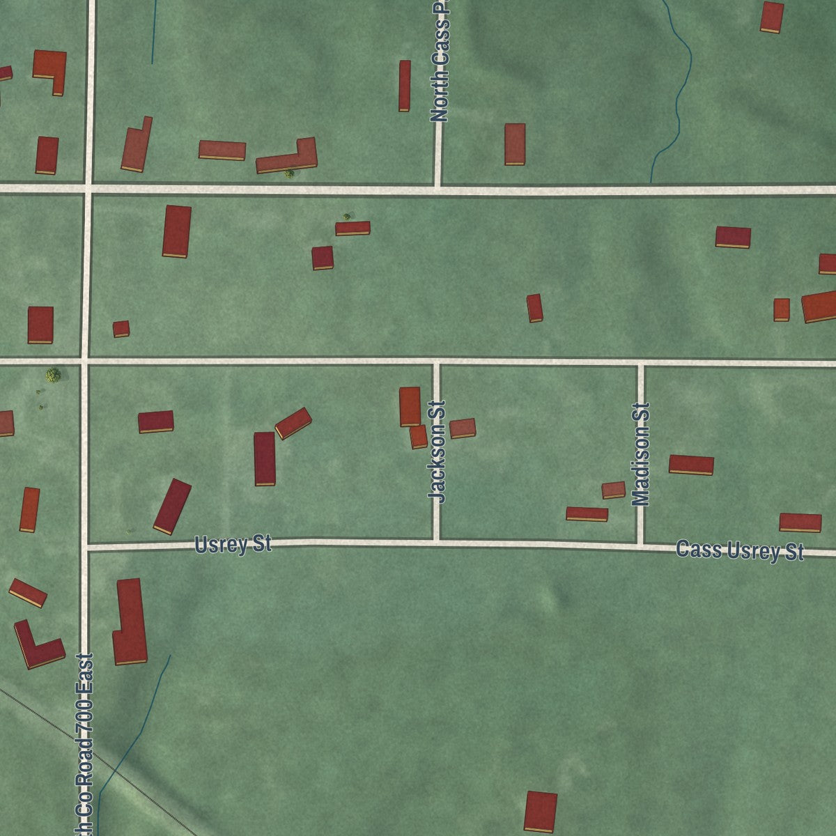 Close-up of the map of Cass, Indiana print showing street and building detail