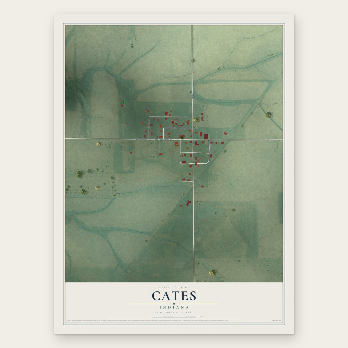 Cates, Indiana map print, the full design