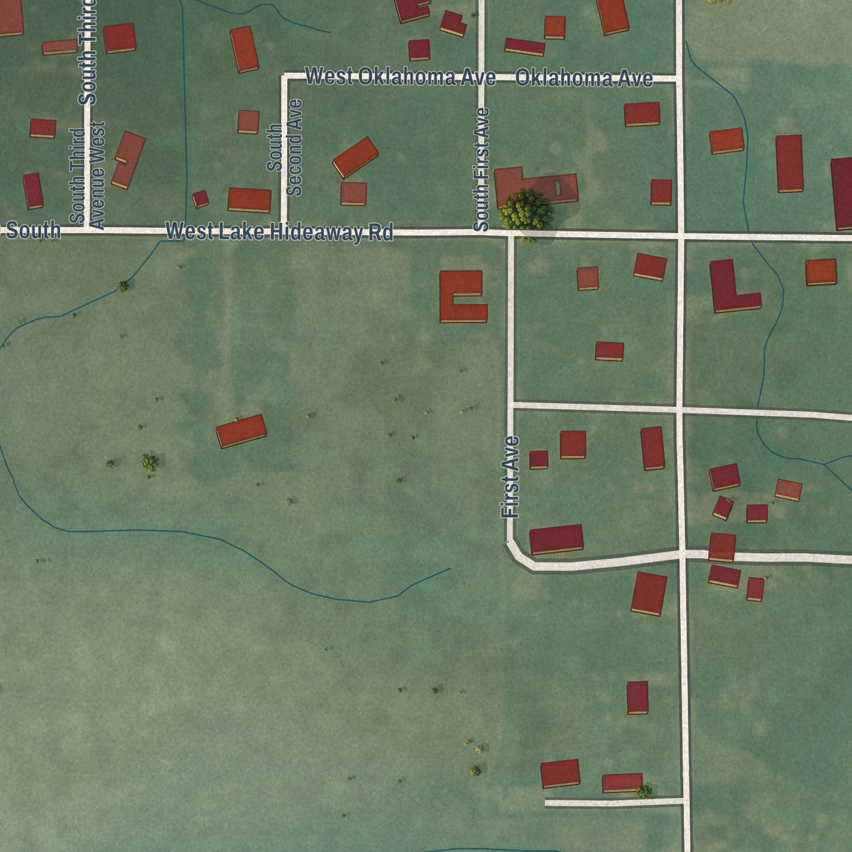 Close-up of the map of Cates, Indiana print showing street and building detail