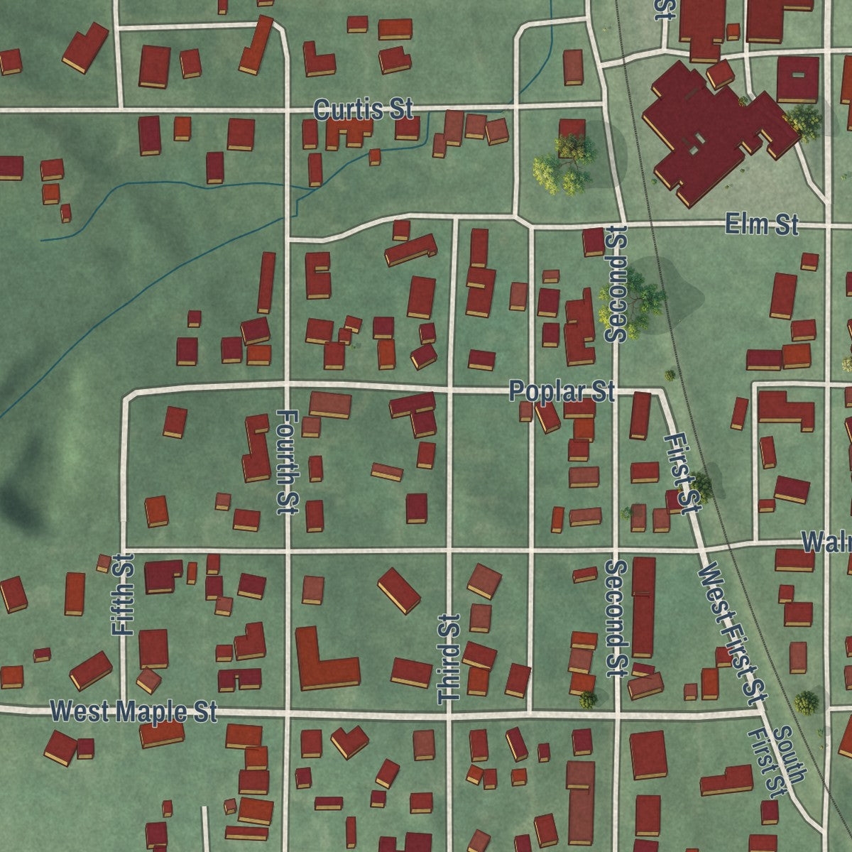 Close-up of the map of Cayuga, Indiana print showing street and building detail