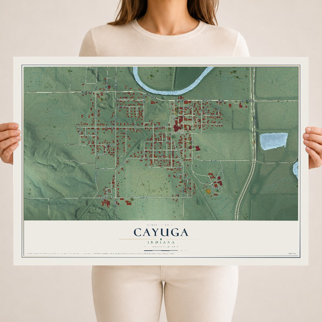 Map of Cayuga, Indiana, 18 x 24 inch unframed archival matte print