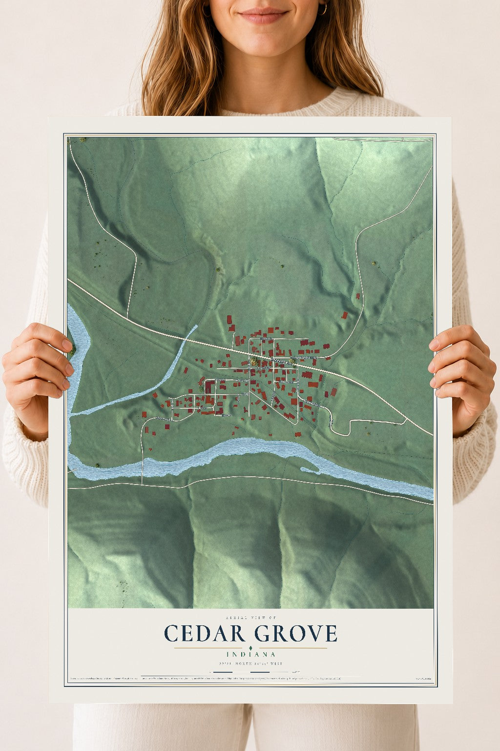 Map of Cedar Grove, Indiana, 18 x 24 inch unframed archival matte print