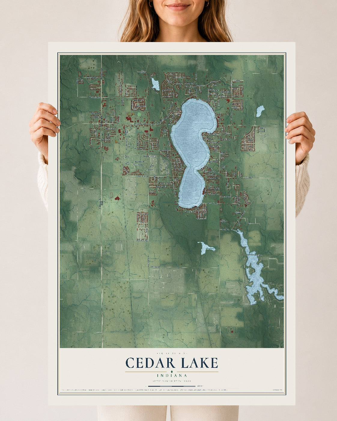 Map of Cedar Lake, Indiana, 24 x 36 inch unframed archival matte print