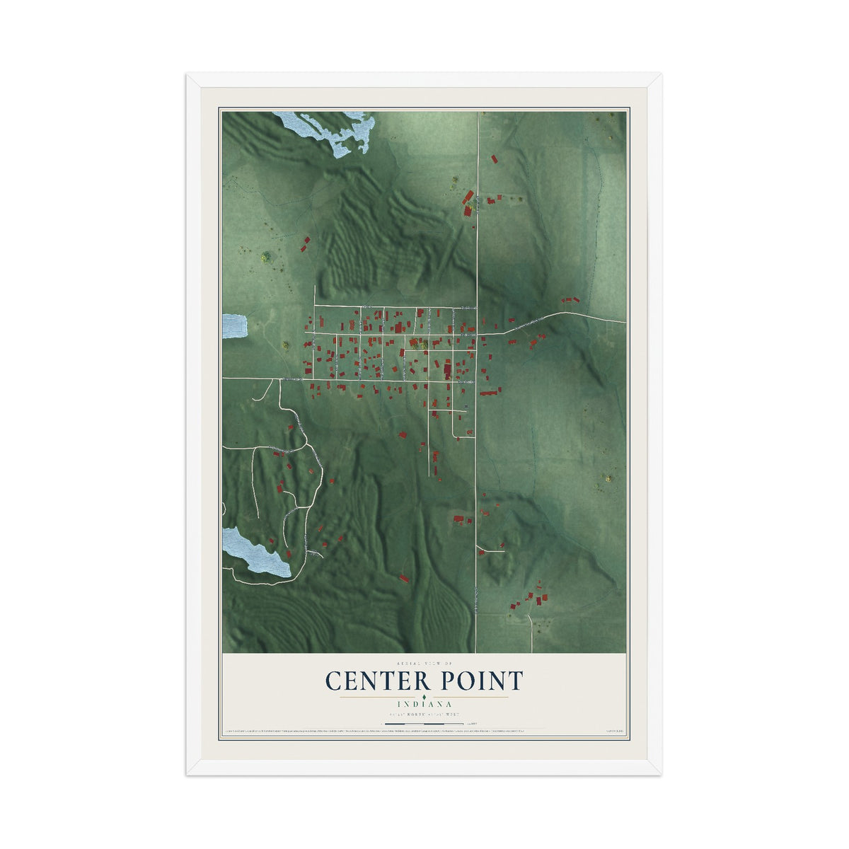 Map of Center Point, Indiana, 12 x 18 inch print in a white wood frame