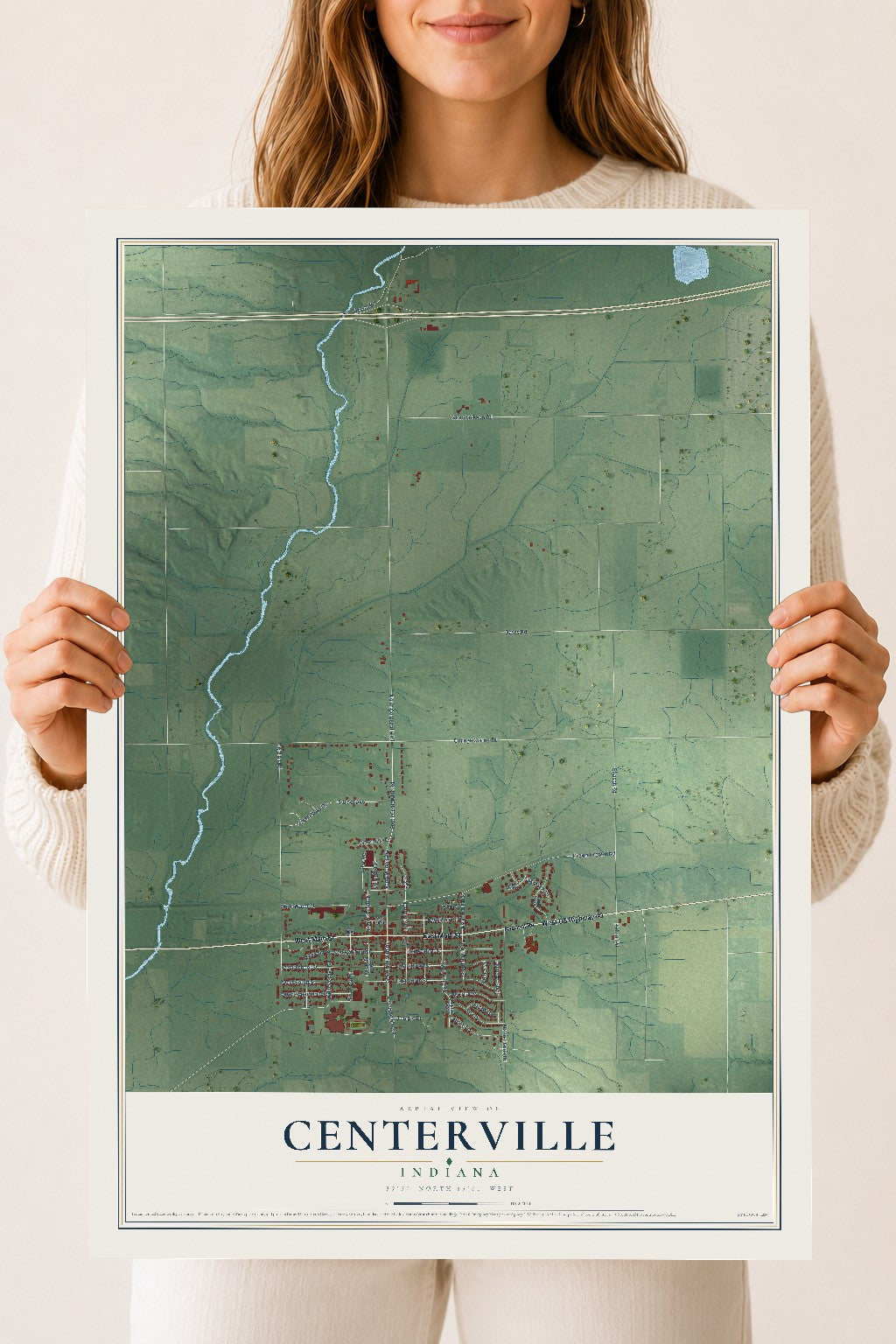 Map of Centerville, Indiana, 18 x 24 inch unframed archival matte print