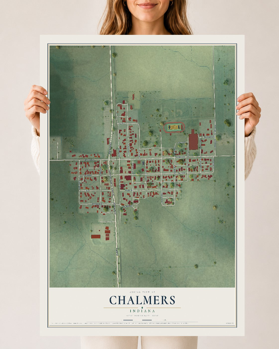 Map of Chalmers, Indiana, 24 x 36 inch unframed archival matte print