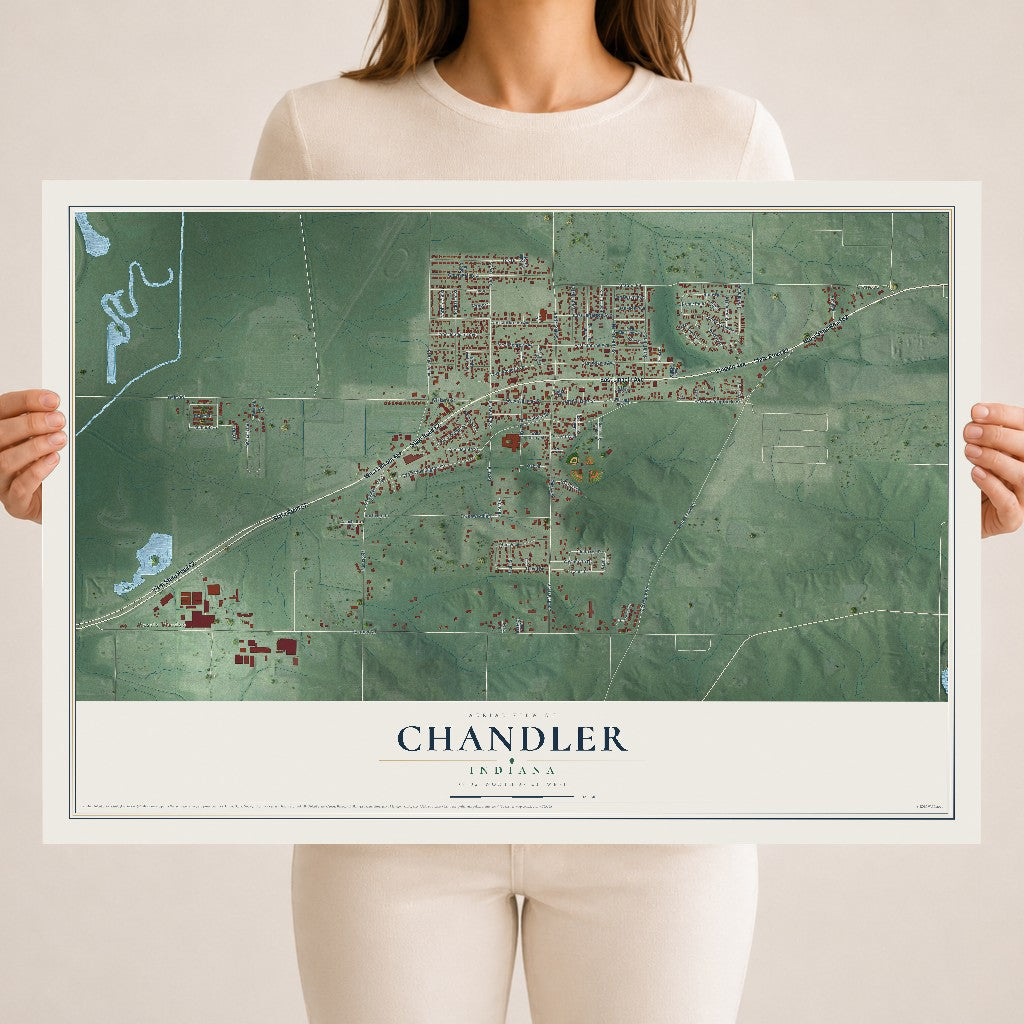 Map of Chandler, Indiana, 18 x 24 inch unframed archival matte print
