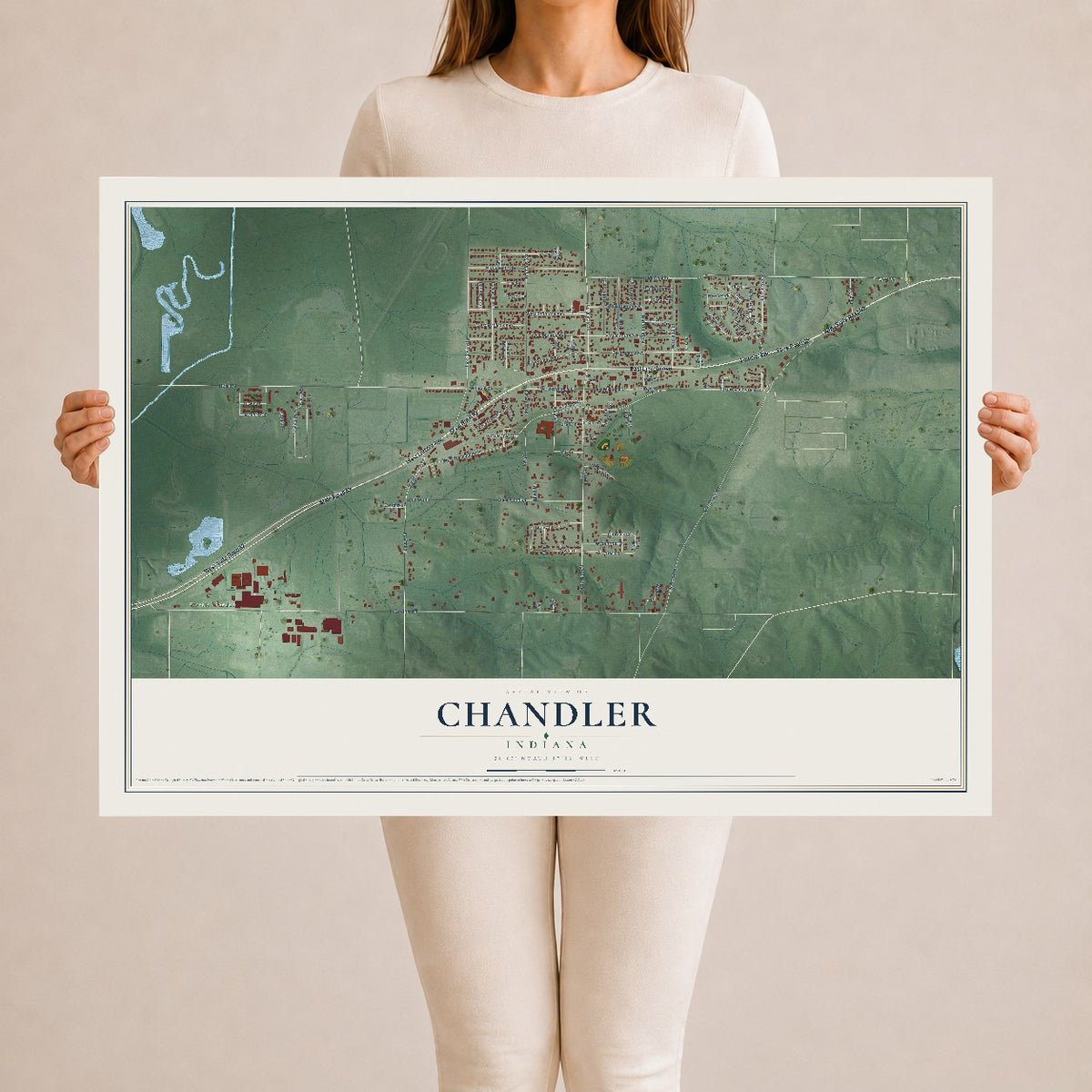 Map of Chandler, Indiana, 24 x 36 inch unframed archival matte print