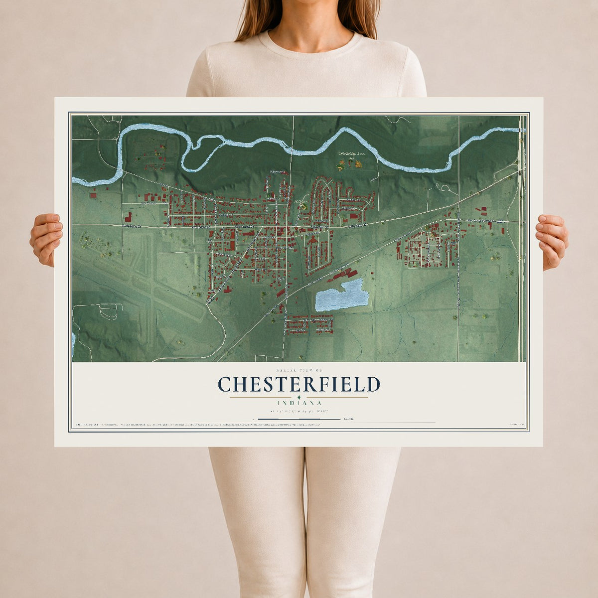 Map of Chesterfield, Indiana, 24 x 36 inch unframed archival matte print