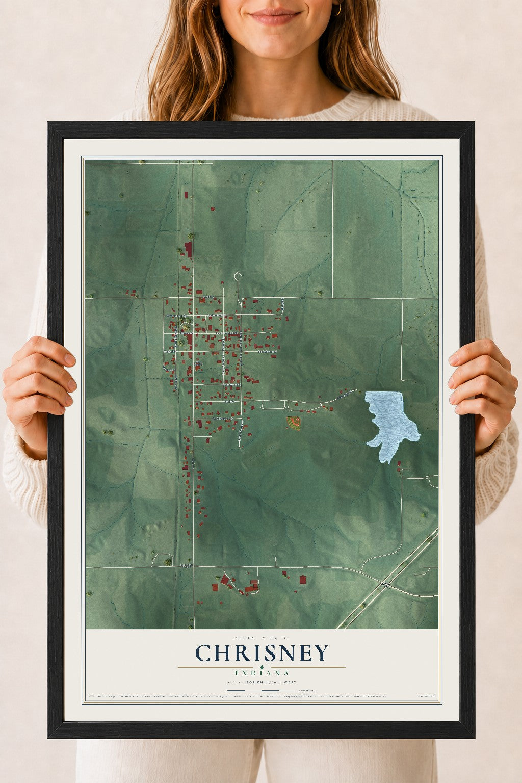 Map of Chrisney, Indiana, 18 x 24 inch print in a black wood frame