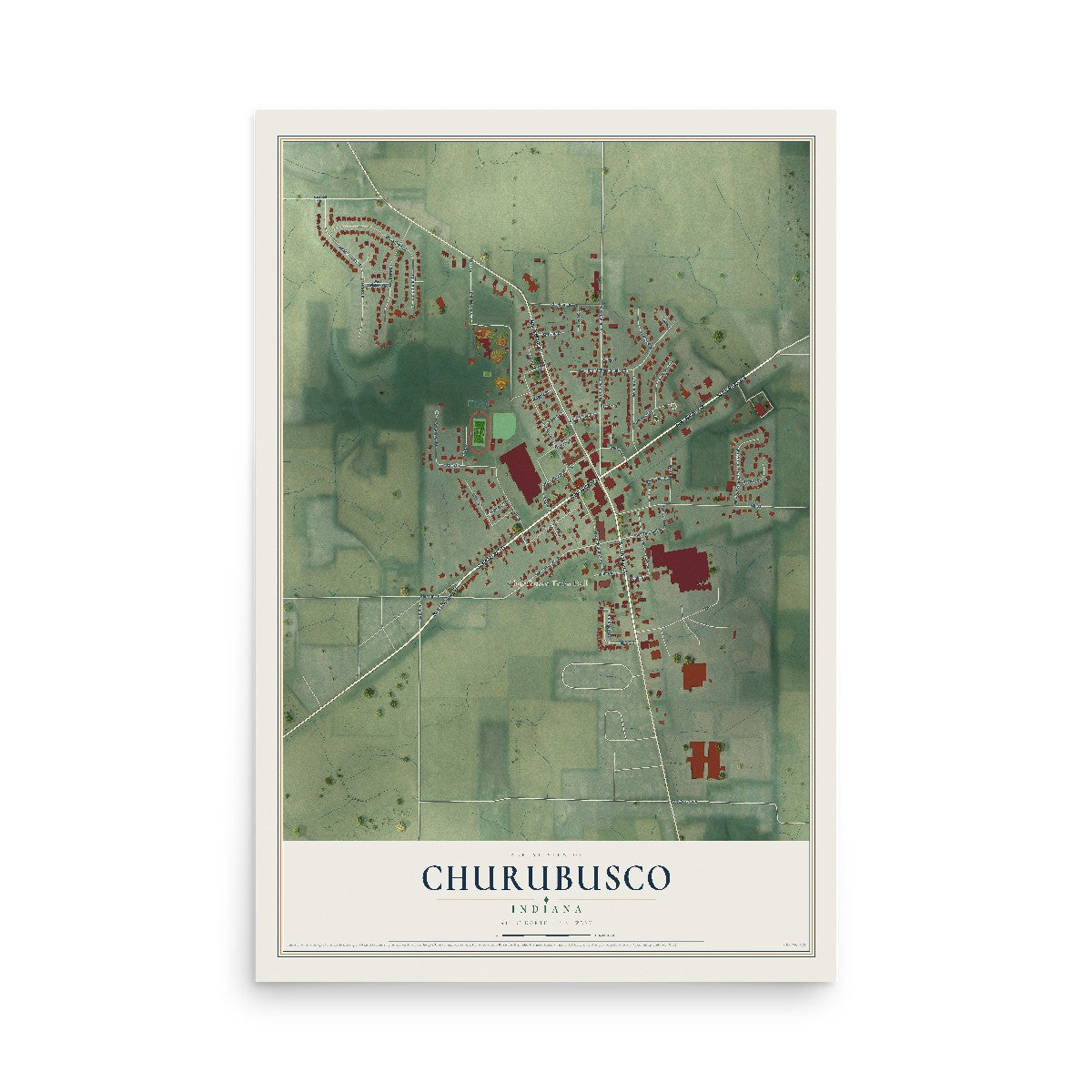 Map of Churubusco, Indiana, 12 x 18 inch unframed archival matte print