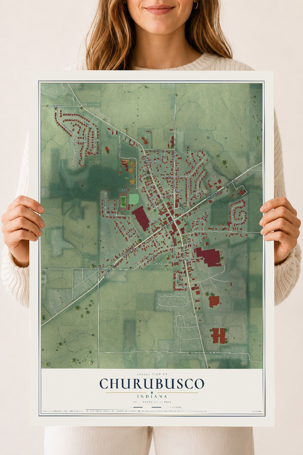Map of Churubusco, Indiana, 18 x 24 inch unframed archival matte print