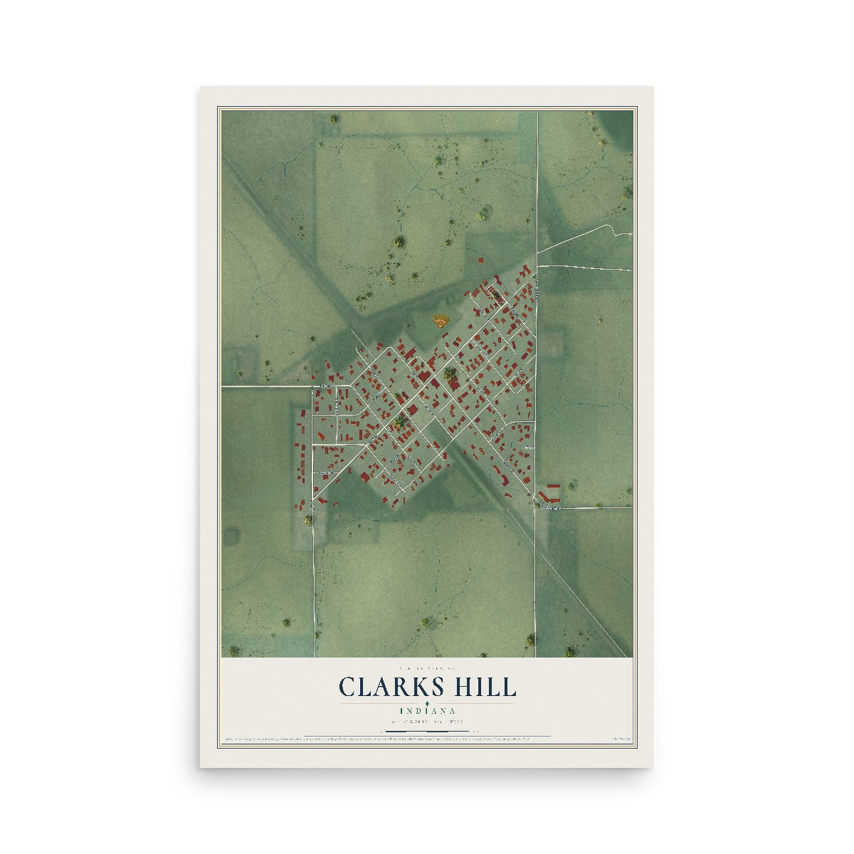 Map of Clarks Hill, Indiana, 12 x 18 inch unframed archival matte print