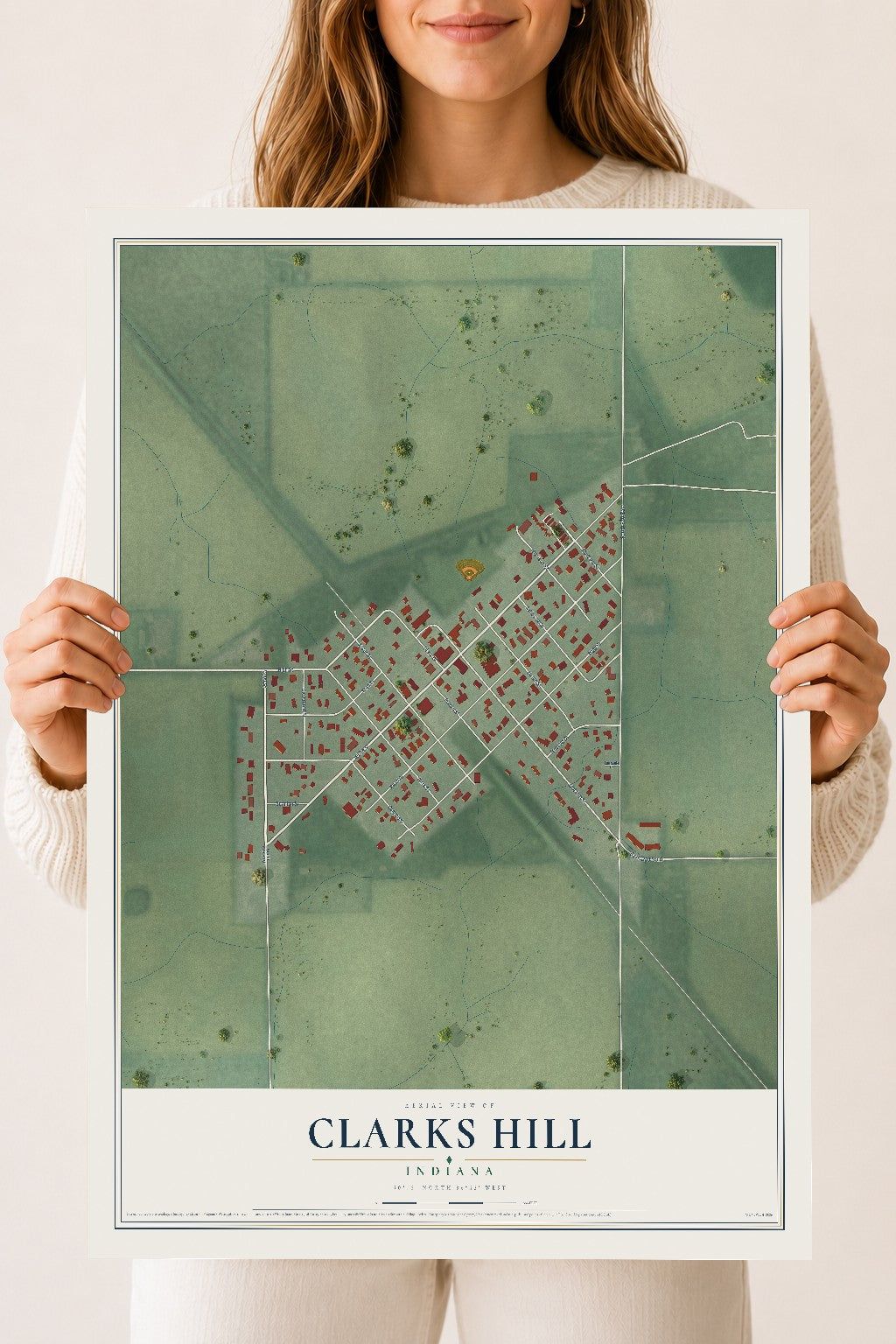 Map of Clarks Hill, Indiana, 18 x 24 inch unframed archival matte print