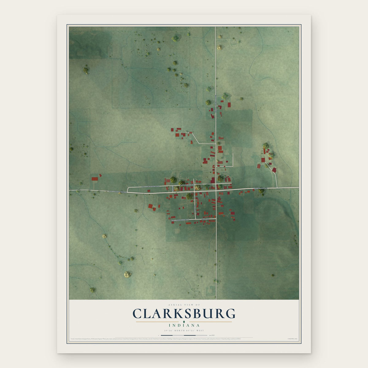 Clarksburg, Indiana map print, the full design