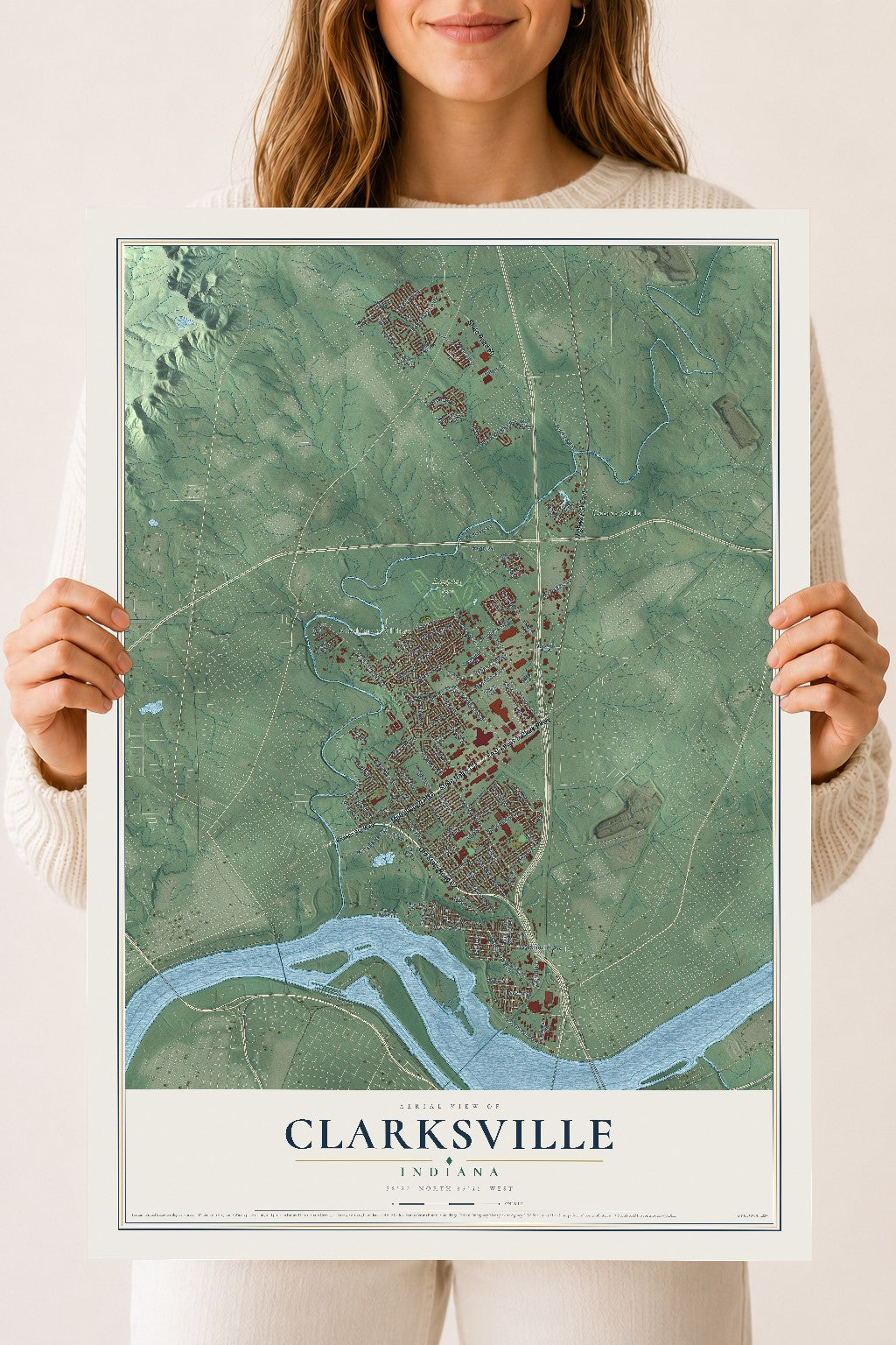 Map of Clarksville, Indiana, 18 x 24 inch unframed archival matte print
