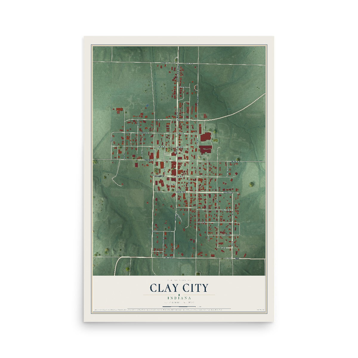 Map of Clay City, Indiana, 12 x 18 inch unframed archival matte print