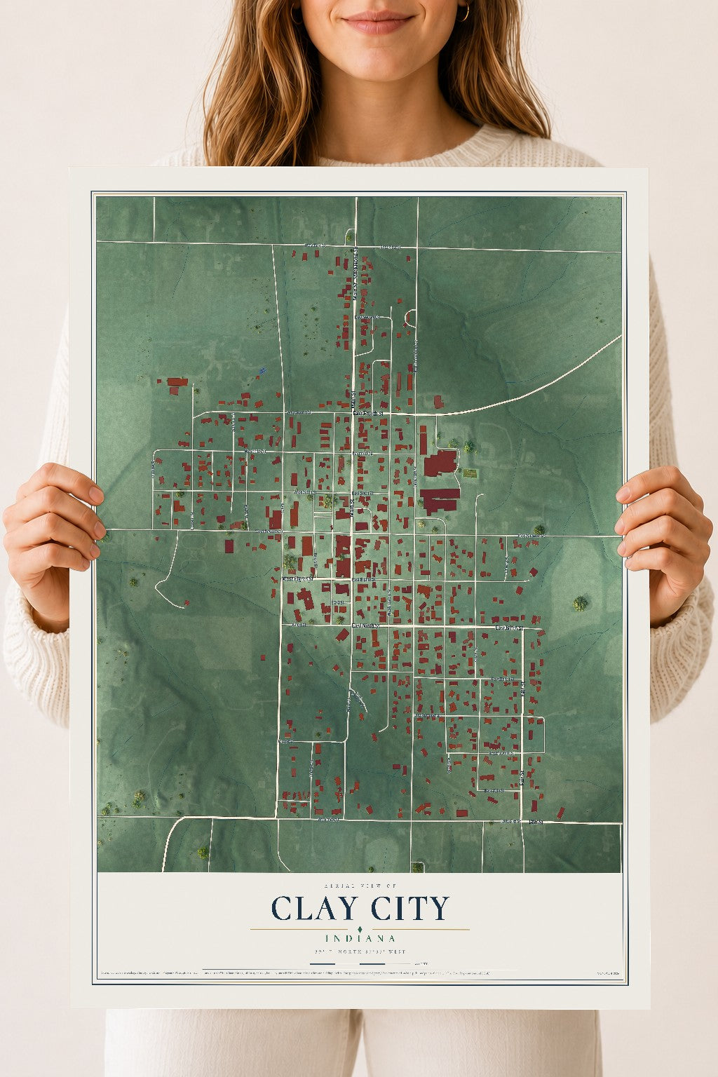 Map of Clay City, Indiana, 18 x 24 inch unframed archival matte print