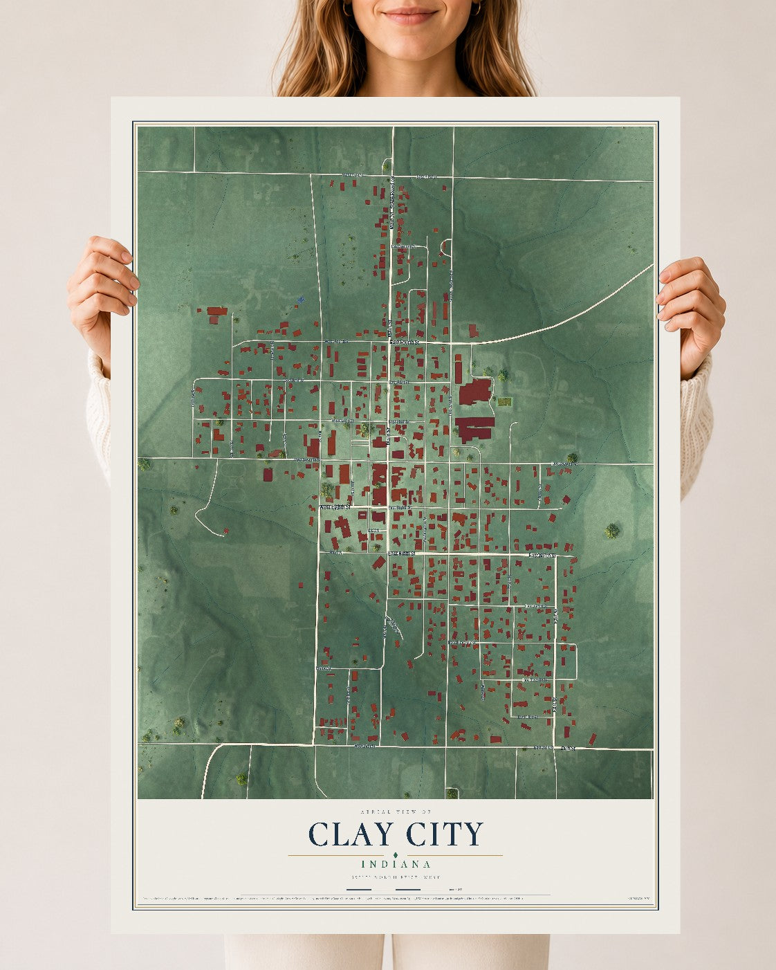 Map of Clay City, Indiana, 24 x 36 inch unframed archival matte print