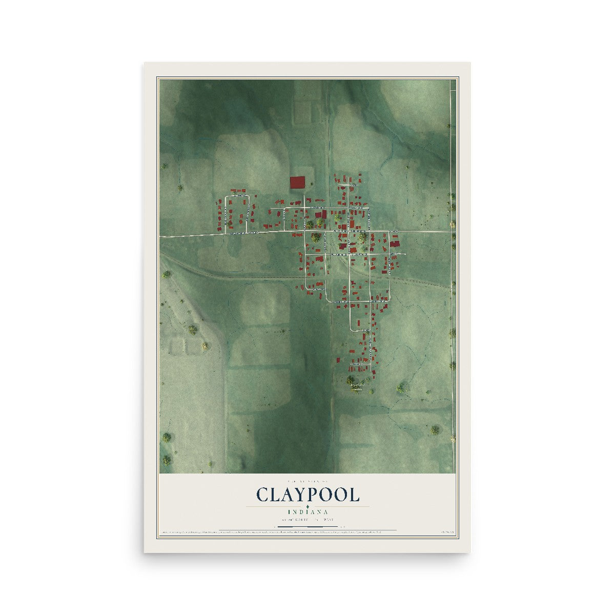 Map of Claypool, Indiana, 12 x 18 inch unframed archival matte print