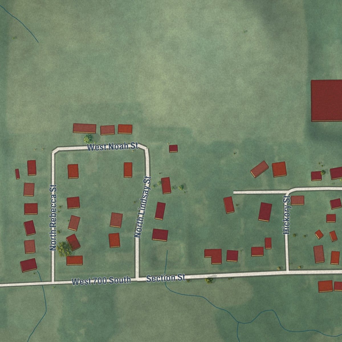Second close-up of the map of Claypool, Indiana print showing more streets and buildings