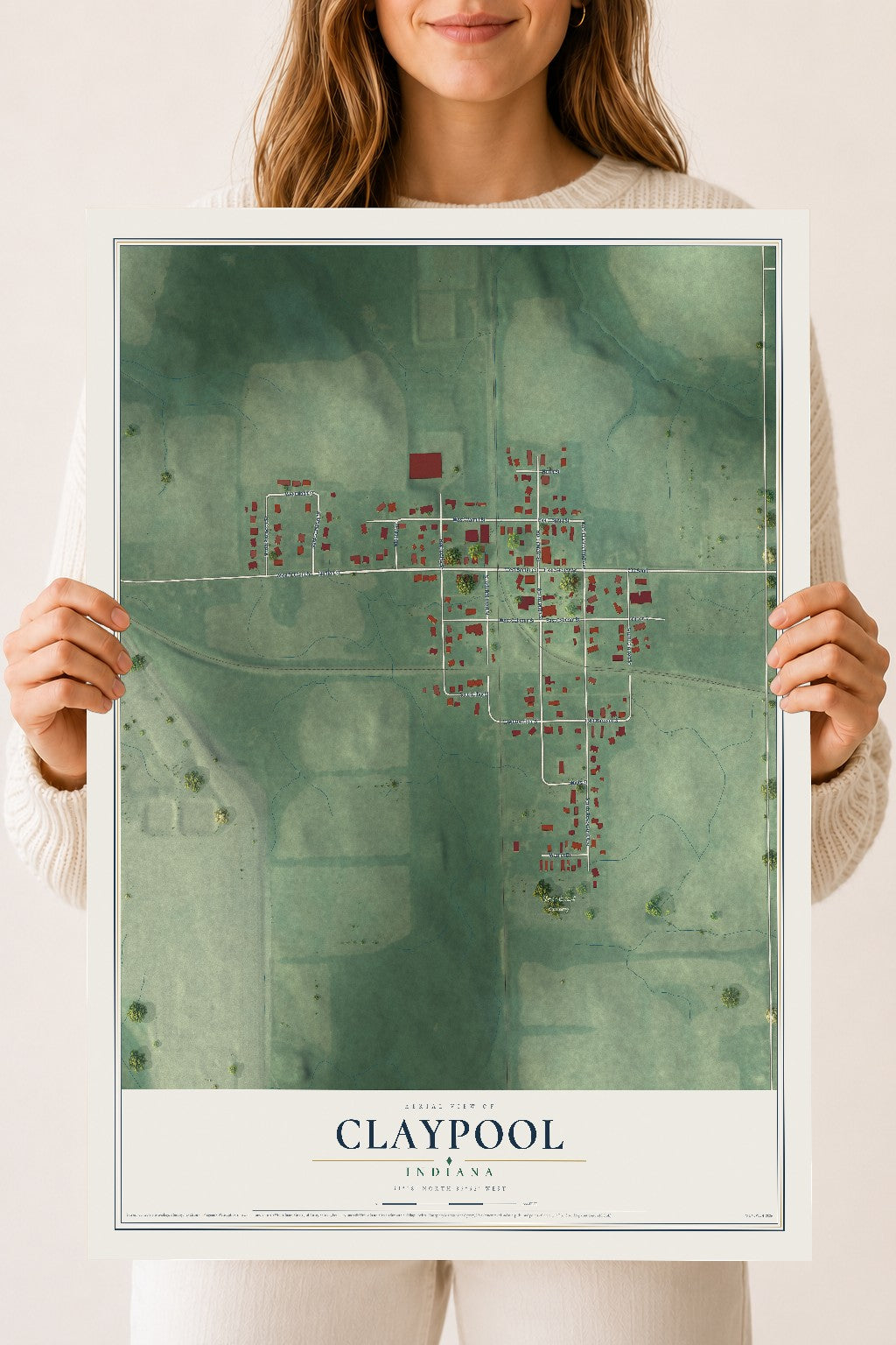 Map of Claypool, Indiana, 18 x 24 inch unframed archival matte print