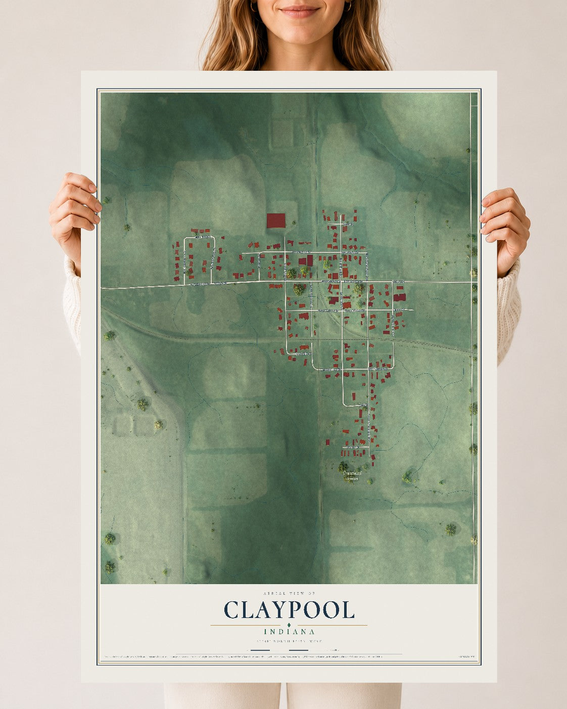 Map of Claypool, Indiana, 24 x 36 inch unframed archival matte print