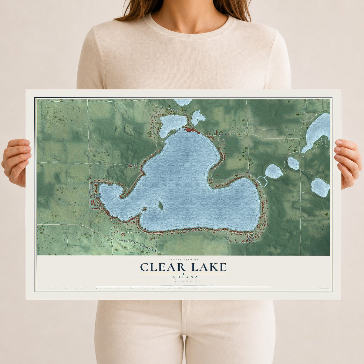 Map of Clear Lake, Indiana, 12 x 18 inch unframed archival matte print
