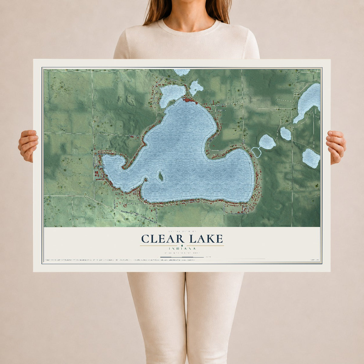 Map of Clear Lake, Indiana, 24 x 36 inch unframed archival matte print